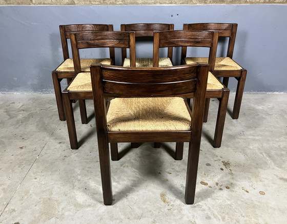 Image 1 of 6x Vintage houten stoelen gevlochten zitting