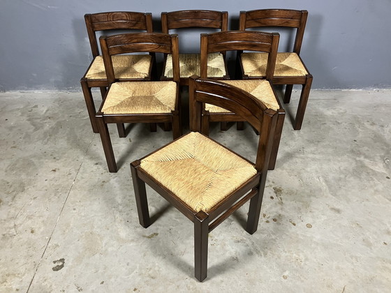 Image 1 of 6x Vintage houten stoelen gevlochten zitting