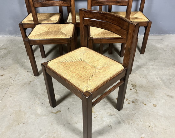 Image 1 of 6x Vintage houten stoelen gevlochten zitting