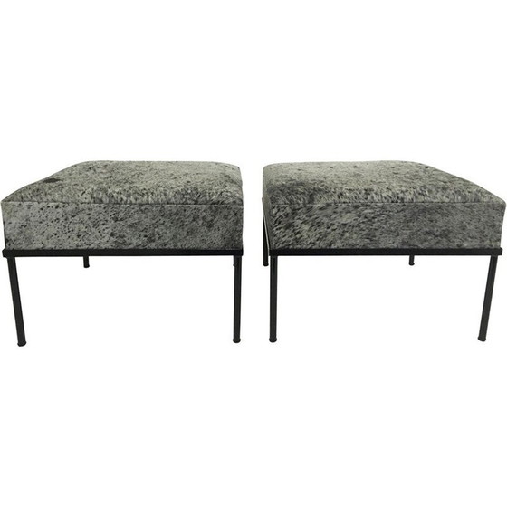 Image 1 of Paar vintage buisvormige krukken gelakt in zwart "horse guard" model door Mathieu Mategot, 1960