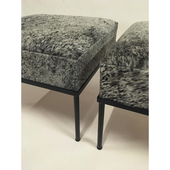 Image 1 of Paar vintage buisvormige krukken gelakt in zwart "horse guard" model door Mathieu Mategot, 1960