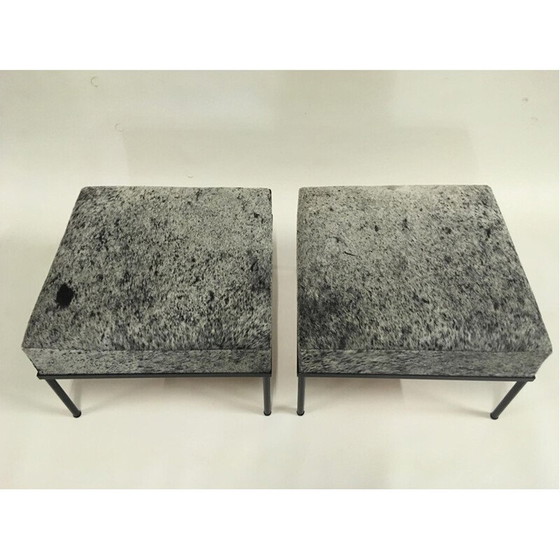 Image 1 of Paar vintage buisvormige krukken gelakt in zwart "horse guard" model door Mathieu Mategot, 1960