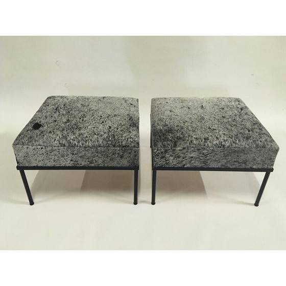 Image 1 of Paar vintage buisvormige krukken gelakt in zwart "horse guard" model door Mathieu Mategot, 1960