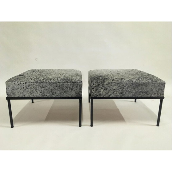 Image 1 of Paar vintage buisvormige krukken gelakt in zwart "horse guard" model door Mathieu Mategot, 1960