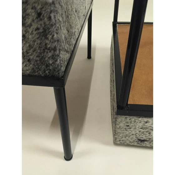 Image 1 of Paar vintage buisvormige krukken gelakt in zwart "horse guard" model door Mathieu Mategot, 1960