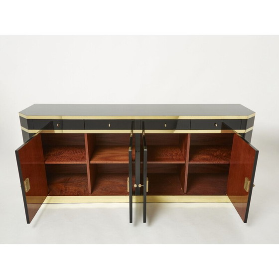 Image 1 of Zwart gelakt en messing vintage dressoir van J.C. Mahey voor Maison Romeo, 1970