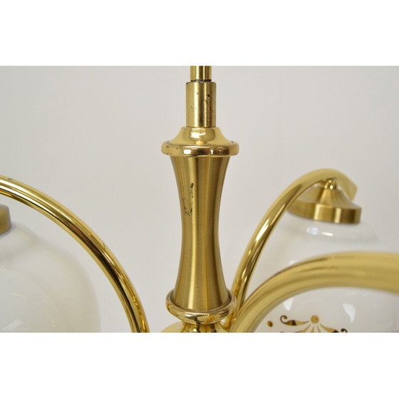 Image 1 of Vintage kroonluchter van glas en messing, Tsjecho-Slowakije 1990