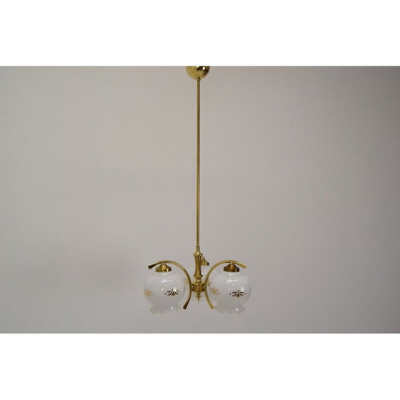 Image 1 of Vintage kroonluchter van glas en messing, Tsjecho-Slowakije 1990