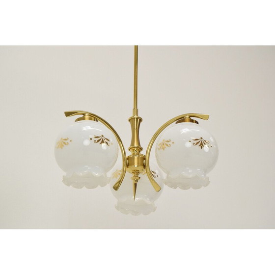 Image 1 of Vintage kroonluchter van glas en messing, Tsjecho-Slowakije 1990