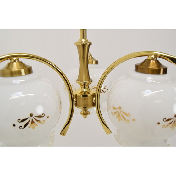 Image 1 of Vintage kroonluchter van glas en messing, Tsjecho-Slowakije 1990
