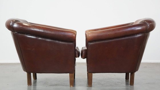 Image 1 of 2 X Vintage Schapenleren Clubfauteuil