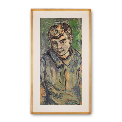 Mid Century Olieverfschilderij van een kind gesigneerd door de Belgische kunstenaar Jan Vandekerckhove