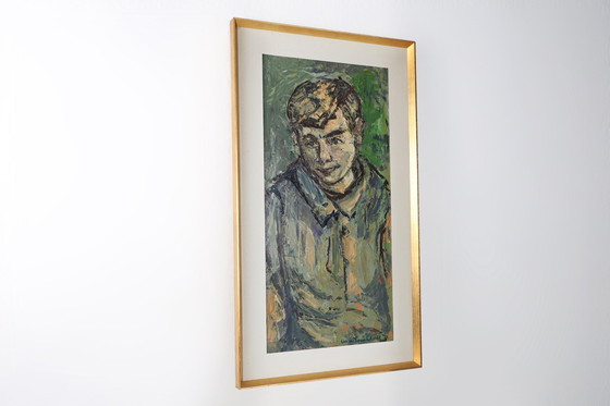 Image 1 of Mid Century Olieverfschilderij van een kind gesigneerd door de Belgische kunstenaar Jan Vandekerckhove