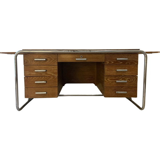 Image 1 of Vintage bureau in gebeitst eiken en chroom van Marcel Breuer, 1930