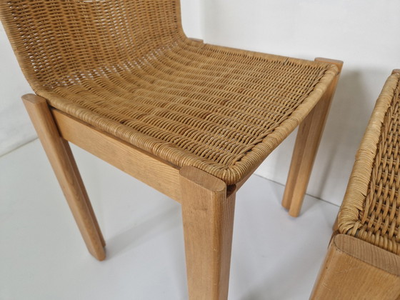 Image 1 of Vintage houten en rotan stoelen, 1970S, set van 2
