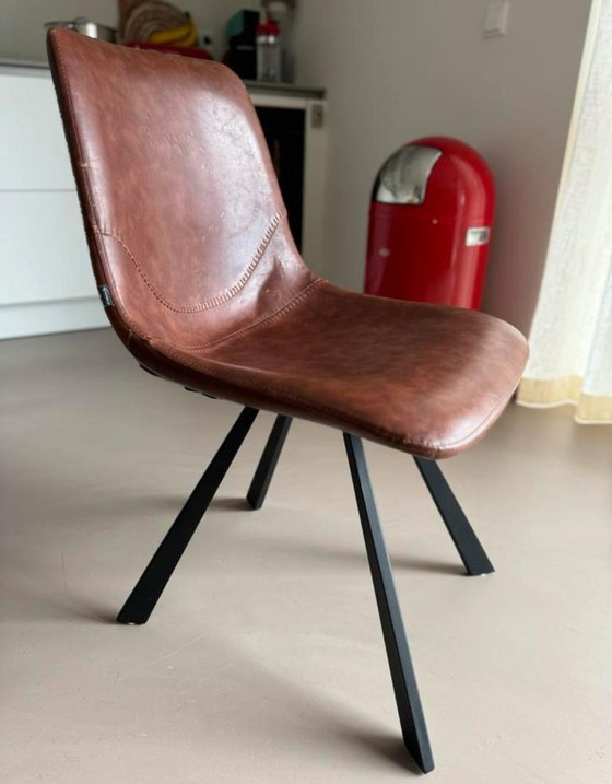 Image 1 of 4x Goossens Lichtbruin Kunstleer Eetkamerstoelen