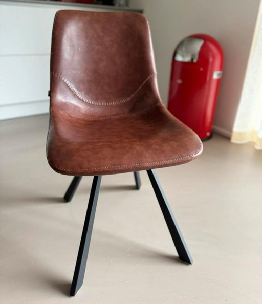 4x Goossens Lichtbruin Kunstleer Eetkamerstoelen