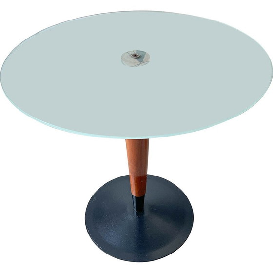 Image 1 of Vintage ronde paddestoeltafel van hout en glas, 1970