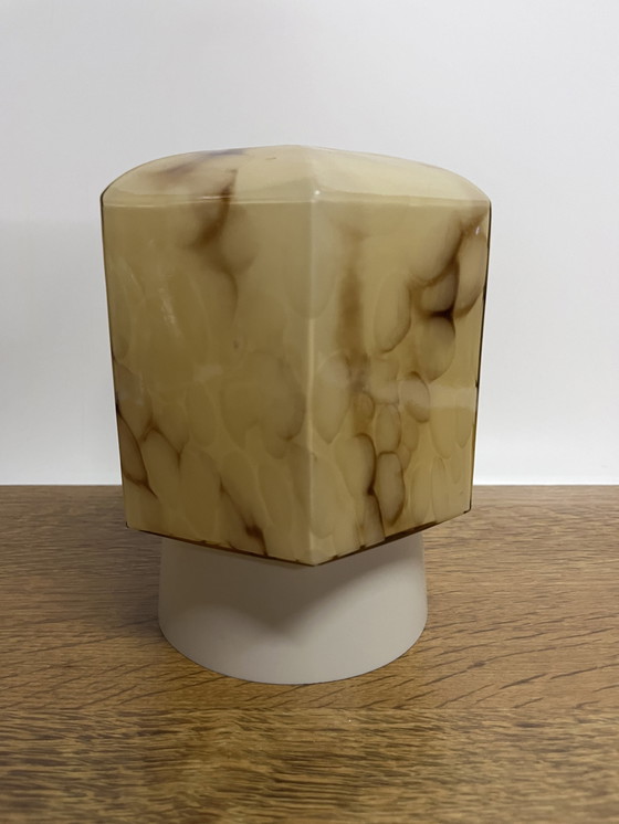 Image 1 of Vintage Gemarmerde Strakke Plafondlamp Art Deco Jaren Dertig