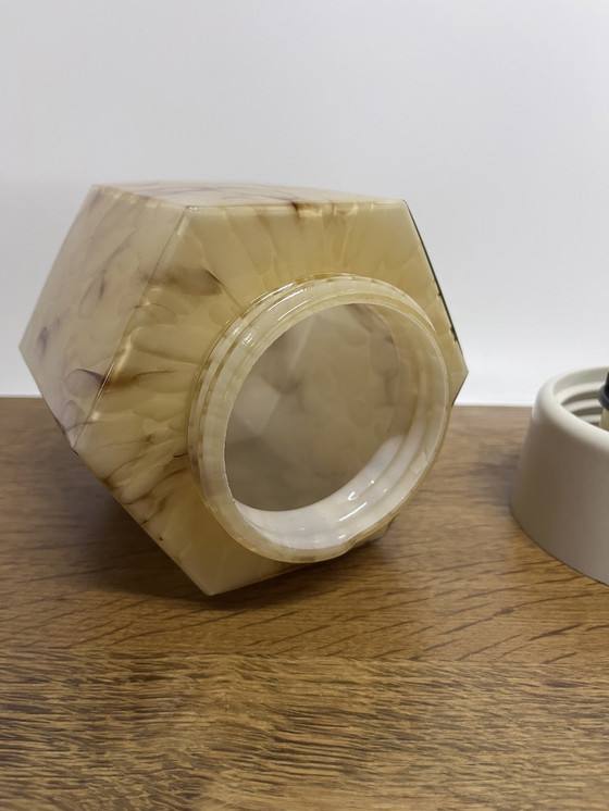 Image 1 of Vintage Gemarmerde Strakke Plafondlamp Art Deco Jaren Dertig