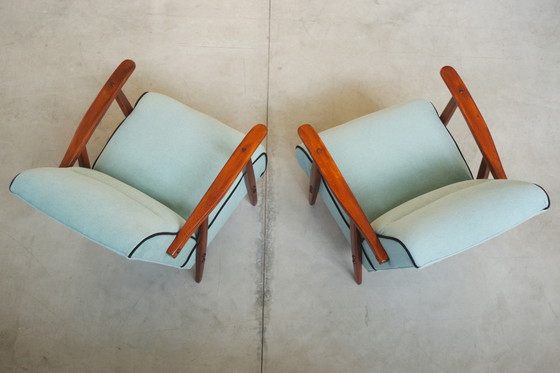 Image 1 of Paar gerestaureerde essenhouten fauteuils uit 1940 in Mid Century Moderne Stijl