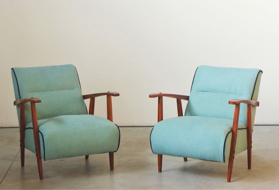 Image 1 of Paar gerestaureerde essenhouten fauteuils uit 1940 in Mid Century Moderne Stijl