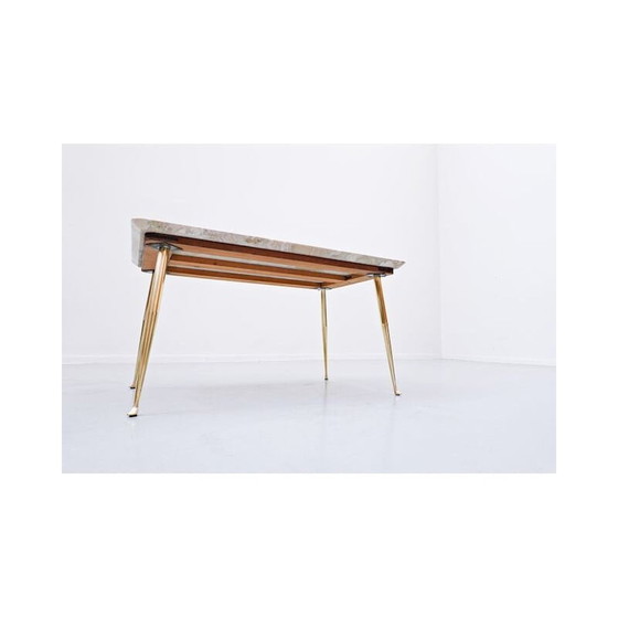 Image 1 of Vintage marmeren en messing bijzettafel, Italiaans 1960