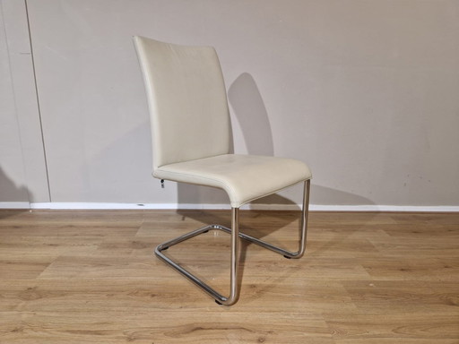 6X Hulsta D7 Stoelen - Eetkamerstoelen - Crème Leder -Design