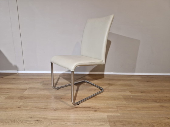 Image 1 of 6X Hulsta D7 Stoelen - Eetkamerstoelen - Crème Leder -Design