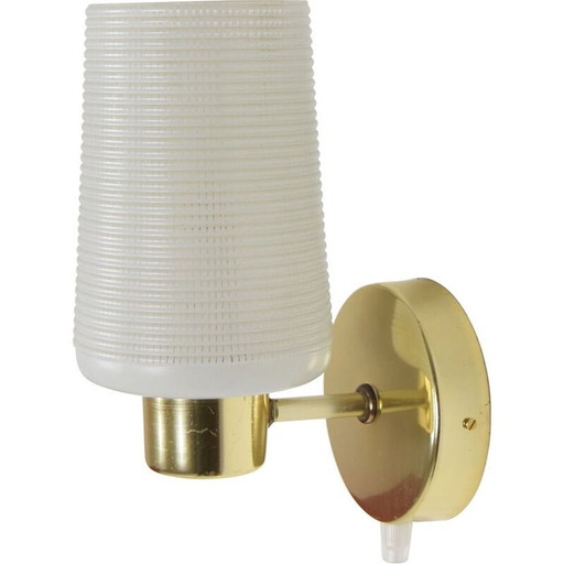 Vintage wandlamp van glas en messing, Tsjecho-Slowakije 1960