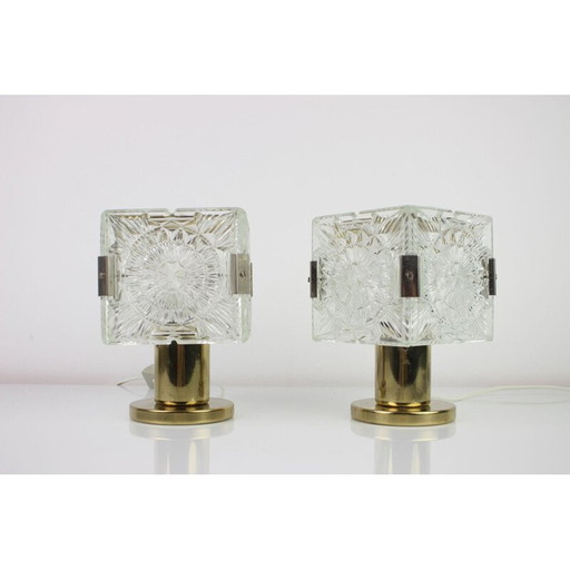 Paar vintage lampen van metaal en glas van Kamenický Šenov voor Preciosa, Tsjechoslowakije 1970