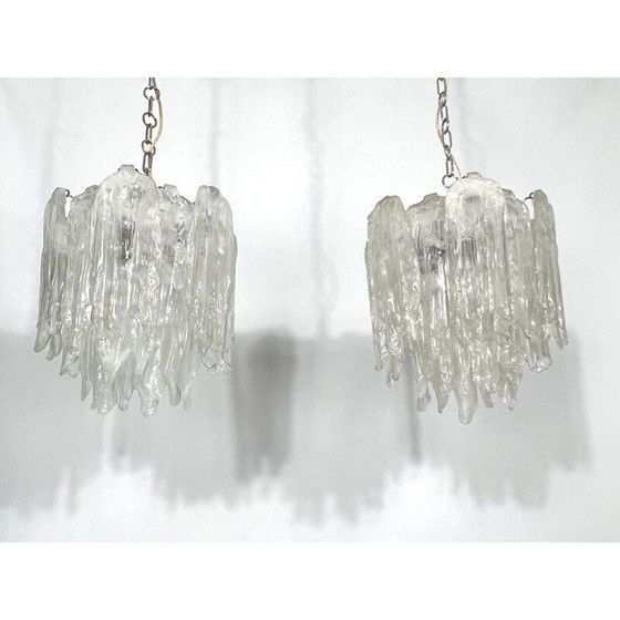 Image 1 of Paar oude Murano Mazzega glazen kroonluchters, 1970