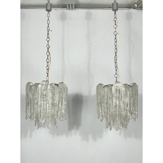 Image 1 of Paar oude Murano Mazzega glazen kroonluchters, 1970