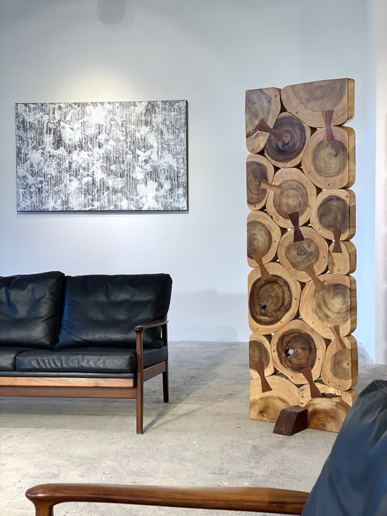 Image 1 of Massive Suar Hout sculptuur, scheidingswanddecoratie uit de jaren 70, 178 cm