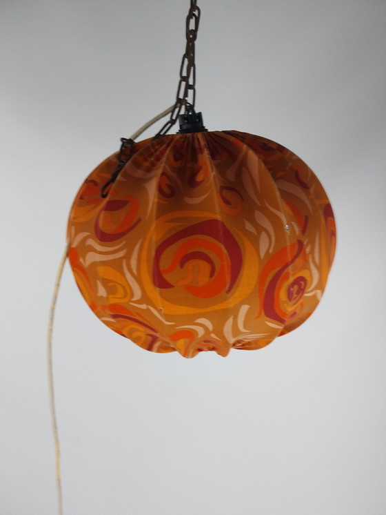 Image 1 of 1 X 1970'S Oranje Stoffen Hanglamp 35Cm Doorsnede