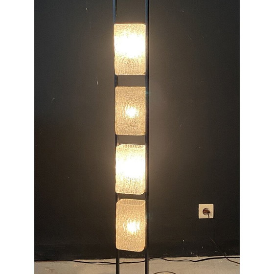 Image 1 of Vintage metalen vloerlamp met 4 glazen kappen van Maison Arlus, 1950