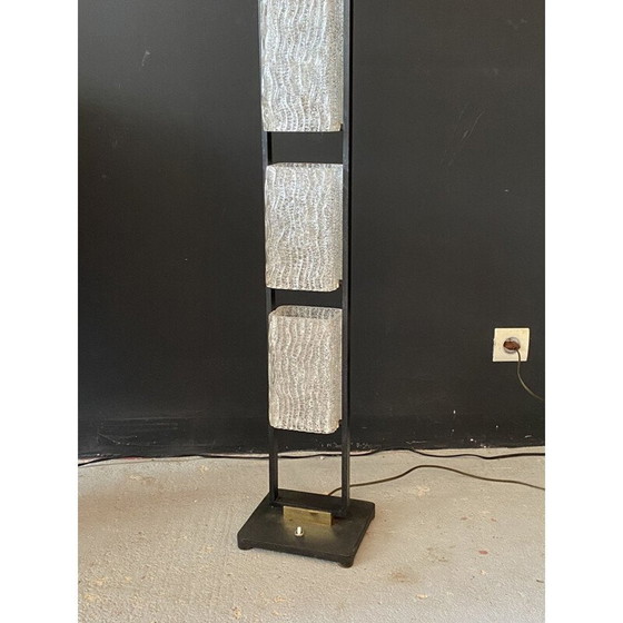 Image 1 of Vintage metalen vloerlamp met 4 glazen kappen van Maison Arlus, 1950