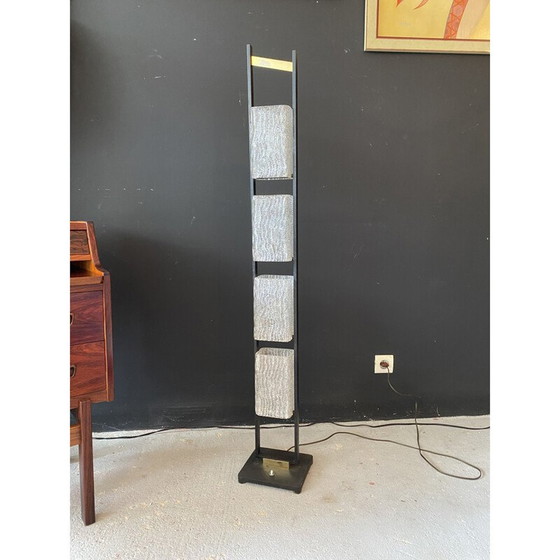 Image 1 of Vintage metalen vloerlamp met 4 glazen kappen van Maison Arlus, 1950