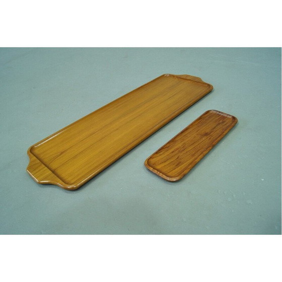 Image 1 of Paar vintage Scandinavische massief teakhouten dienbladen van Karl Holmberg AB, Zweden 1960
