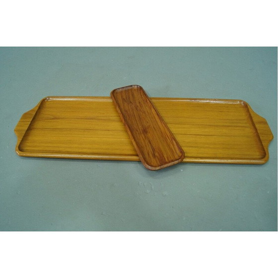 Image 1 of Paar vintage Scandinavische massief teakhouten dienbladen van Karl Holmberg AB, Zweden 1960
