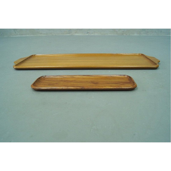 Image 1 of Paar vintage Scandinavische massief teakhouten dienbladen van Karl Holmberg AB, Zweden 1960