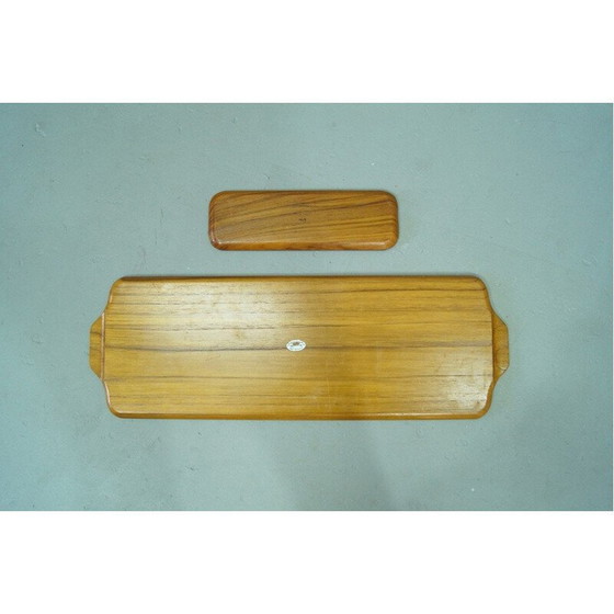 Image 1 of Paar vintage Scandinavische massief teakhouten dienbladen van Karl Holmberg AB, Zweden 1960