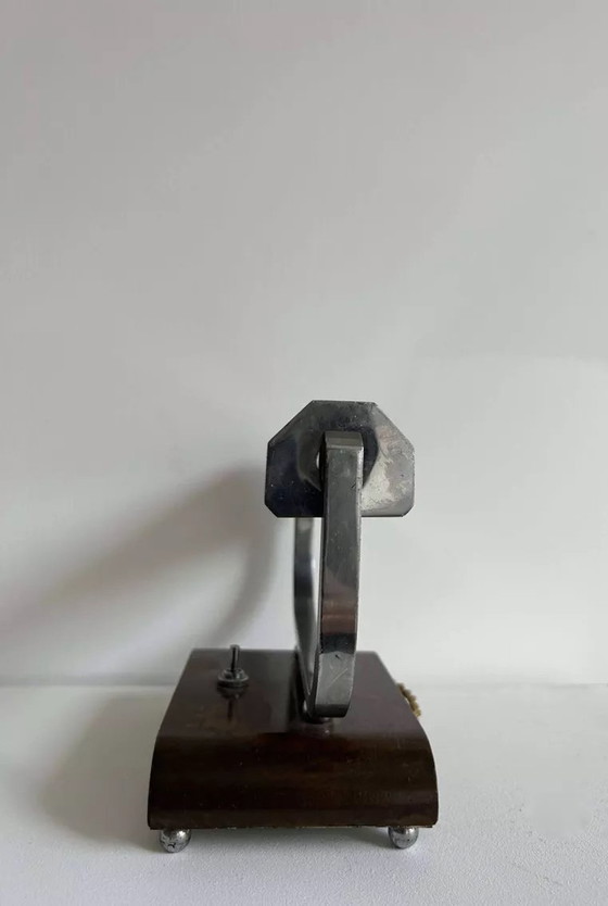 Image 1 of Modernistische Art Deco Verchroomd Metaal en Hout Bureaulamp, Frankrijk 1930