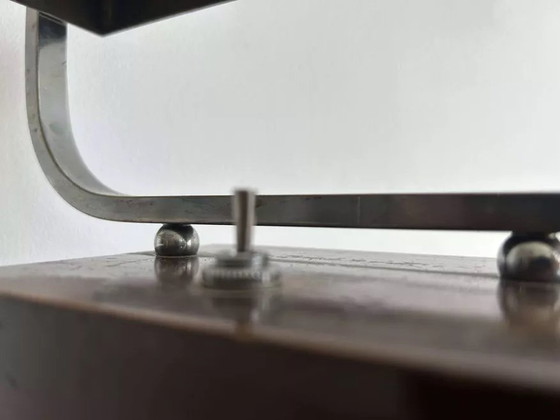 Image 1 of Modernistische Art Deco Verchroomd Metaal en Hout Bureaulamp, Frankrijk 1930