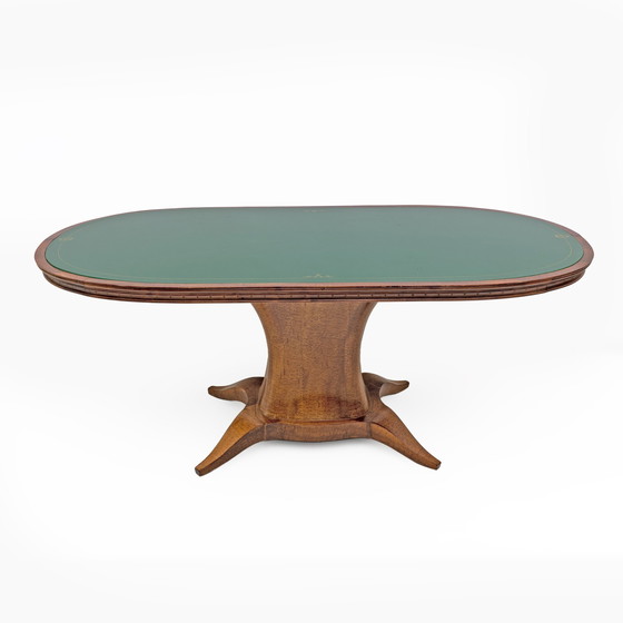 Image 1 of Mid Century Moderne Italiaanse Iepenhouten ovale eettafel, 1950S