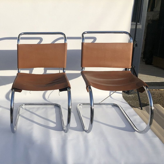 Image 1 of Set van 4 chromen Art deco eetkamerstoelen Mid century door Mies van der Rohe MR10, jaren 1960