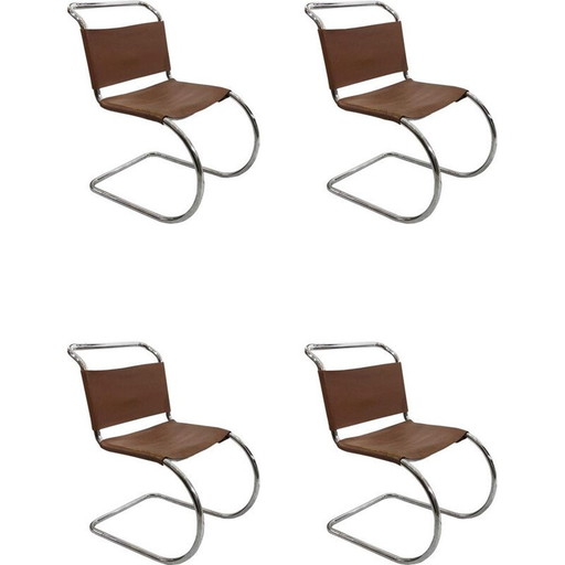 Set van 4 chromen Art deco eetkamerstoelen Mid century door Mies van der Rohe MR10, jaren 1960