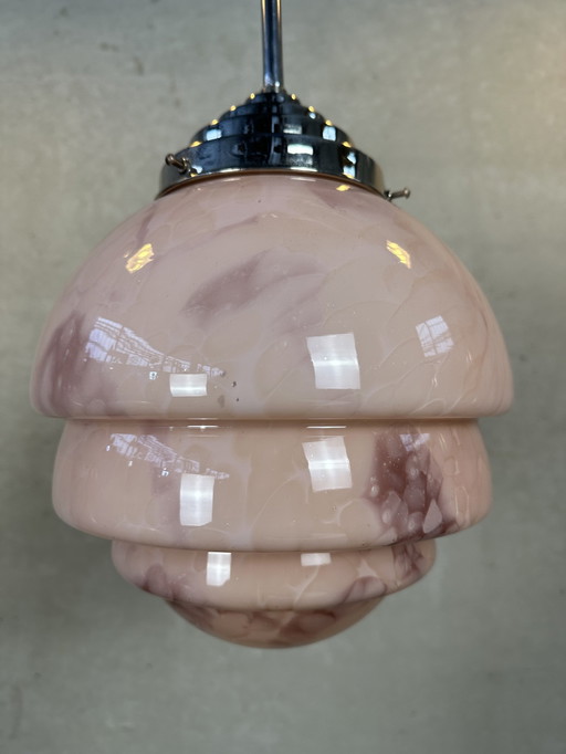 Art Deco Hanglamp - Rosé Opaline En Chroom