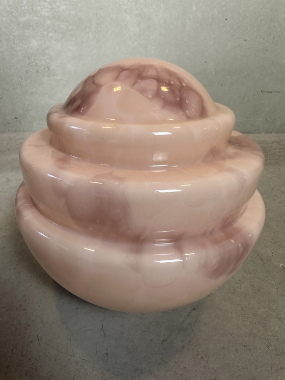 Image 1 of Art Deco Hanglamp - Rosé Opaline En Chroom