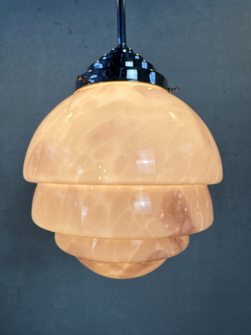 Art Deco Hanglamp - Rosé Opaline En Chroom